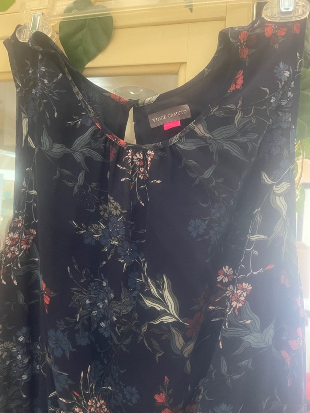 Vince Camuto Navy Floral Sleeveless Top with Blue and Red Accents